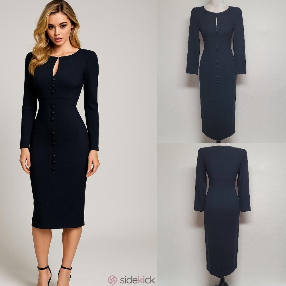 Liz Claiborne Vintage 90s Black Empire Waist Keyhole Bodycon Midi Wiggle Dress 2